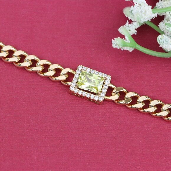 "Elegant Rose Gold Bracelet with Green Stone & Cubic Zirconia Charm, XPBL0805 - Picture 11 of 12